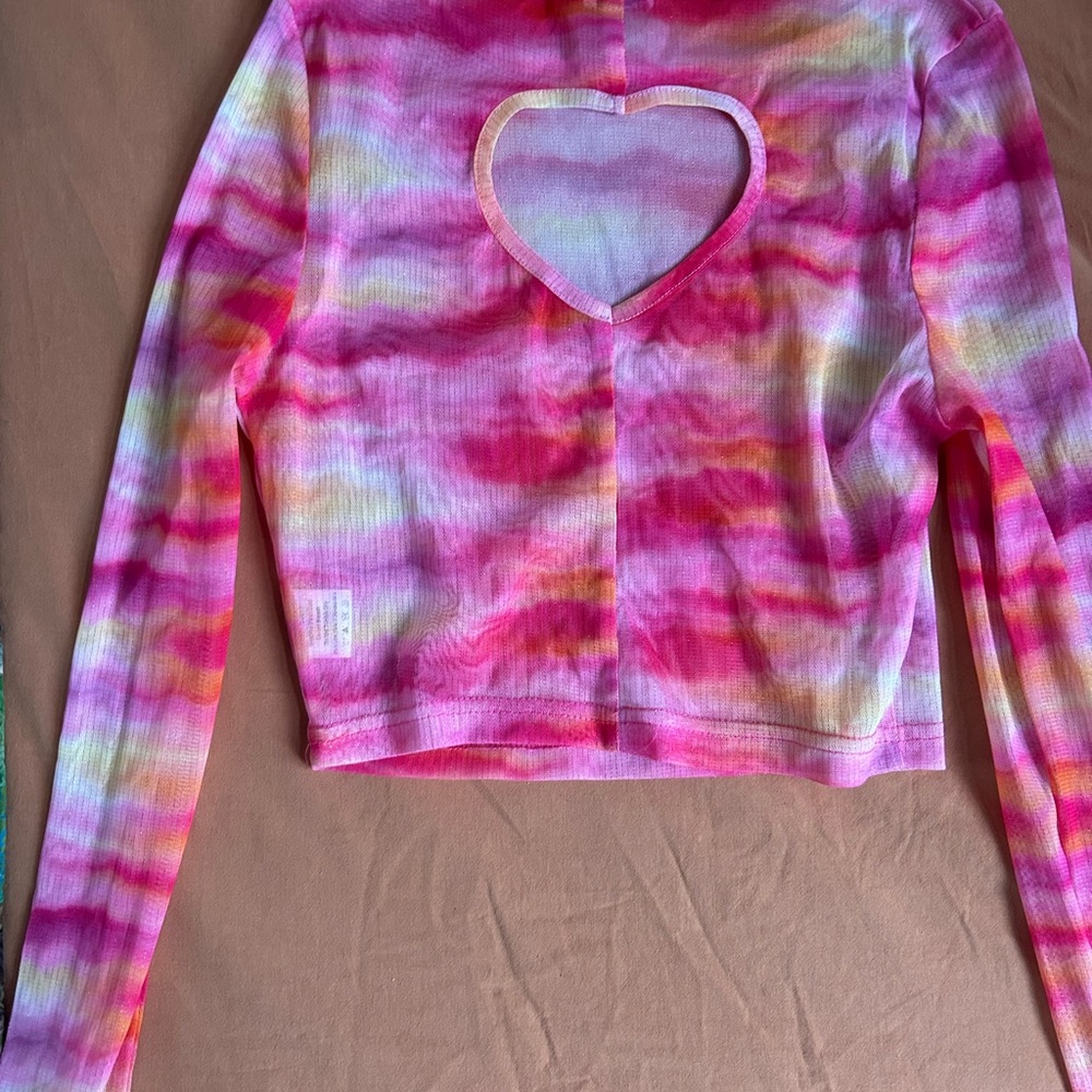 Oh Polly Pink and Orange Tie-Dye Heart Cutout Top